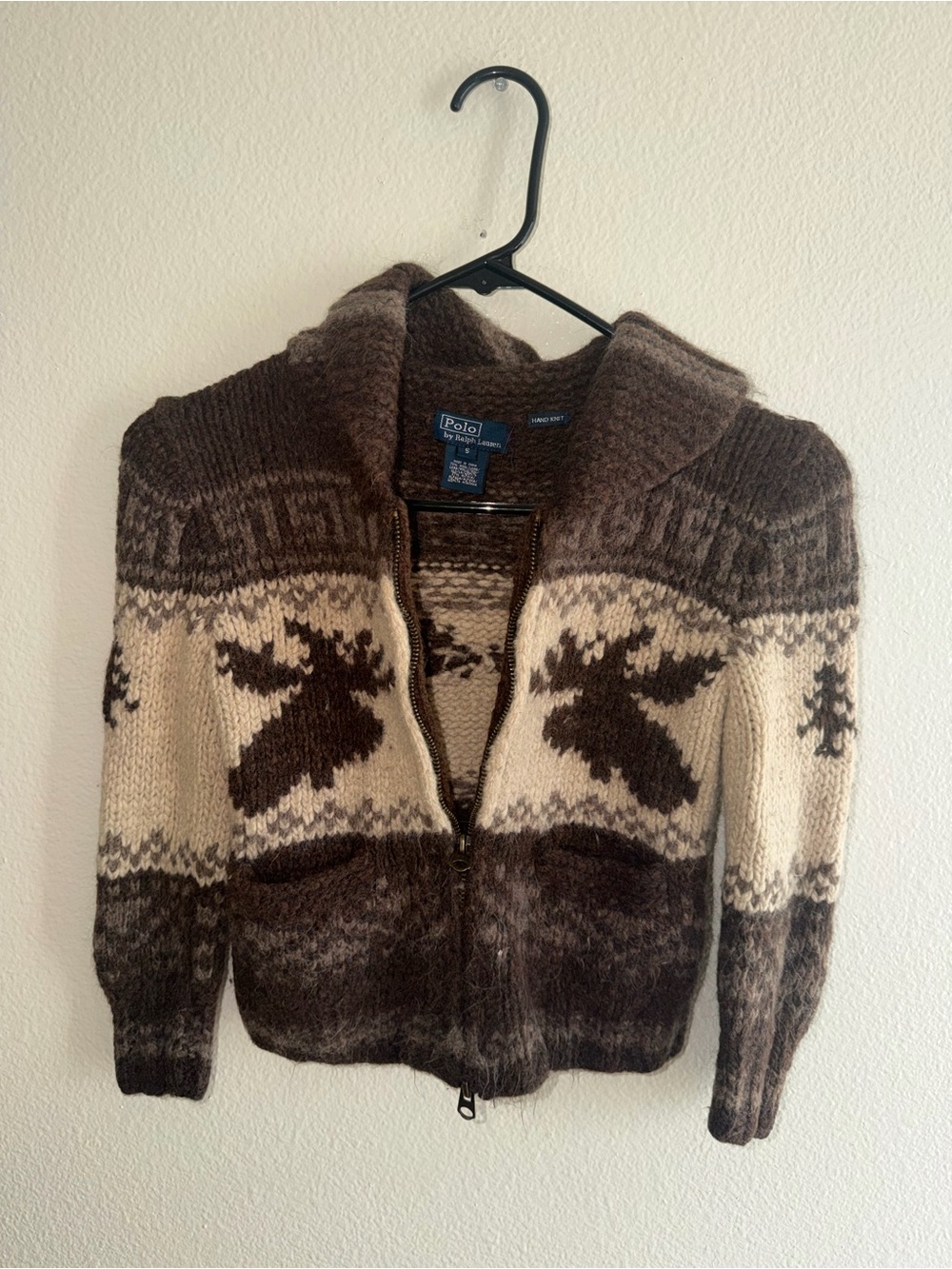 Polo by Ralph Lauren Brown & Cream Moose Zip-Up Sweater Jacket